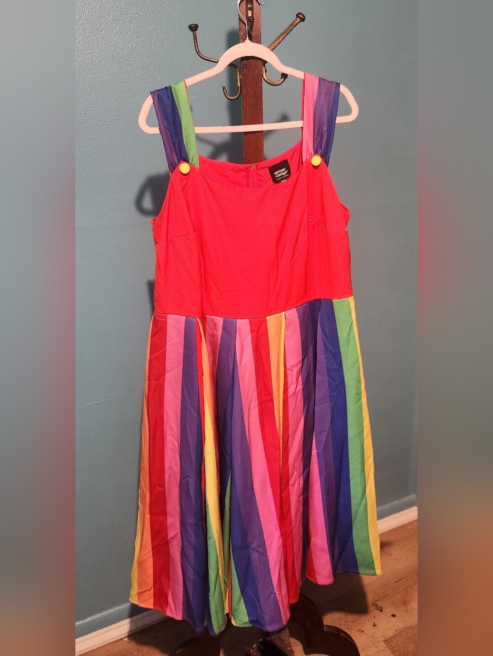 NWT Unique Vintage Red & Rainbow Swing Dress